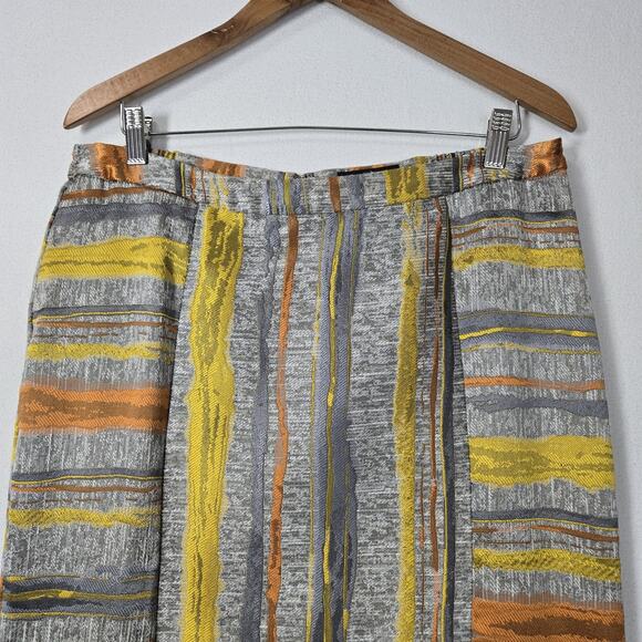 Ashro Jacquard Midi Skirt sz 12 Gray Yellow Orange Geo Print Lined Fall READ - Picture 2 of 13